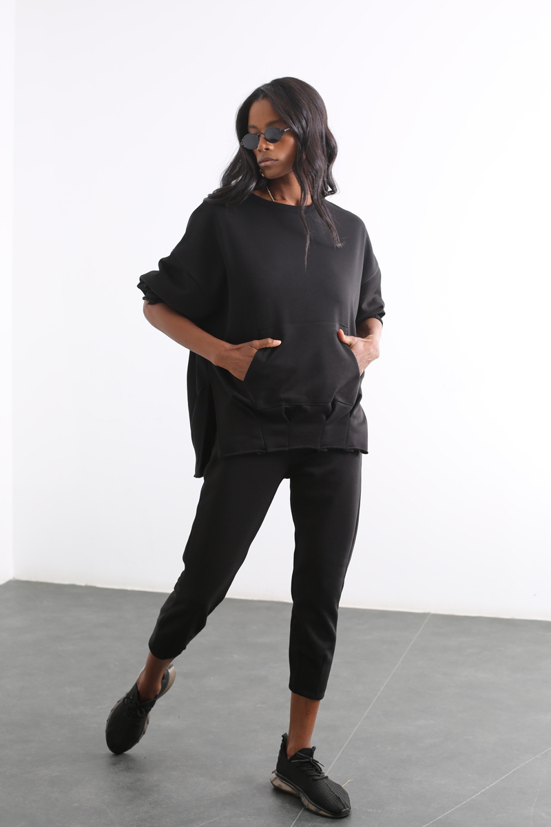 Siyah Kanguru Cepli Sweatshirt 27312