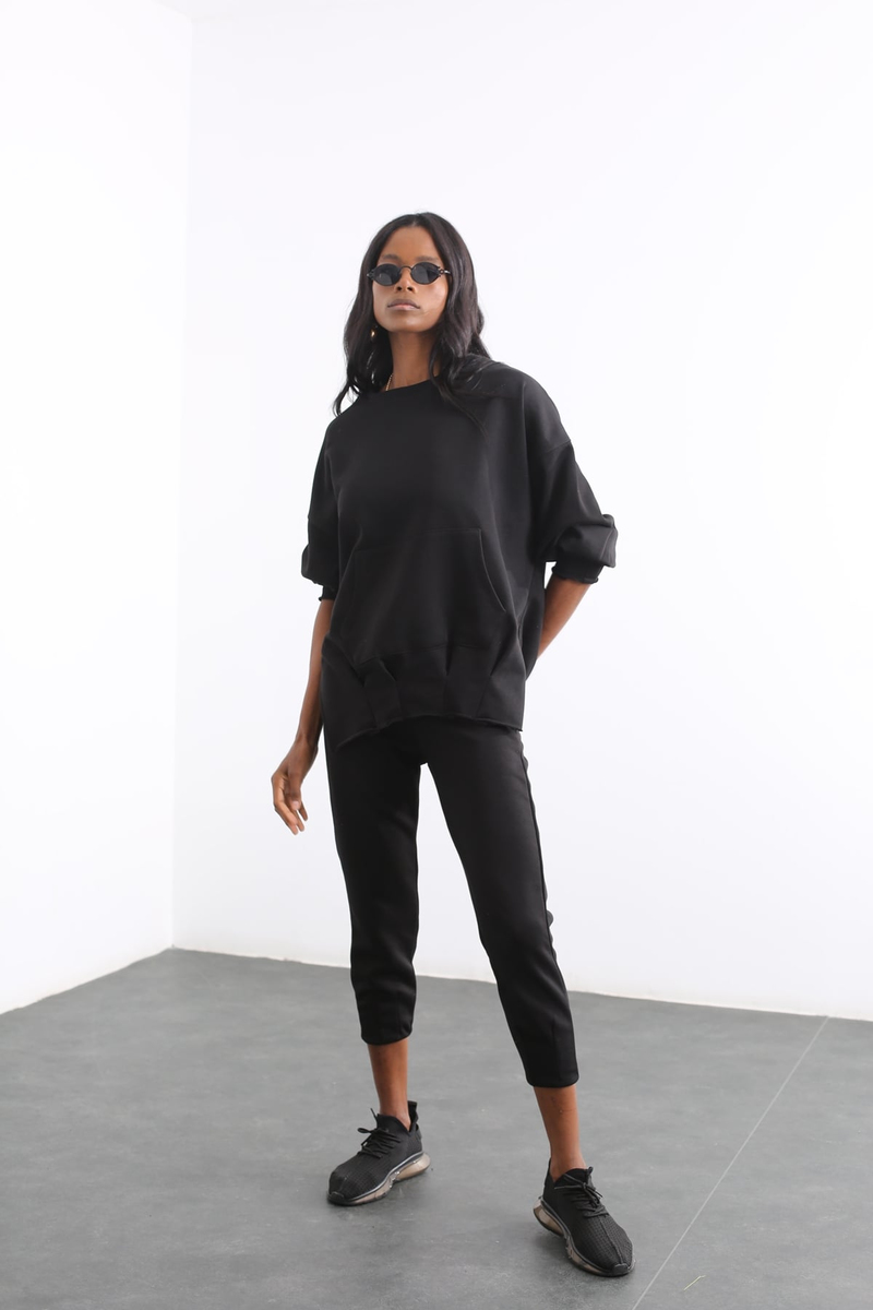 Siyah Kanguru Cepli Sweatshirt 27312