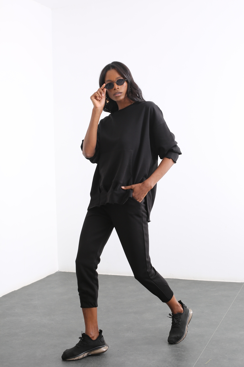 Siyah Kanguru Cepli Sweatshirt 27312