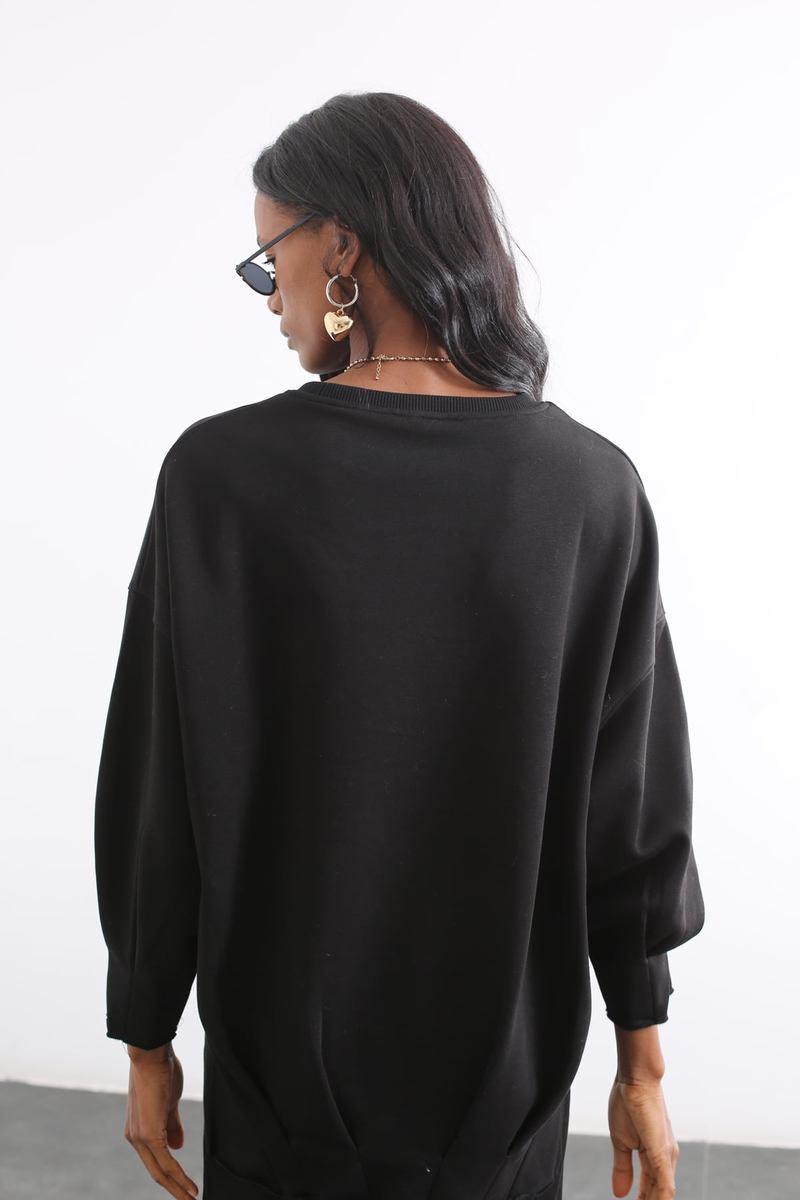 Siyah Kanguru Cepli Sweatshirt 27312