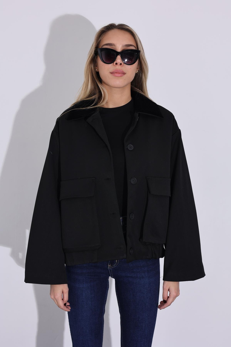 Siyah Kapak Cepli Bomber Ceket 235071