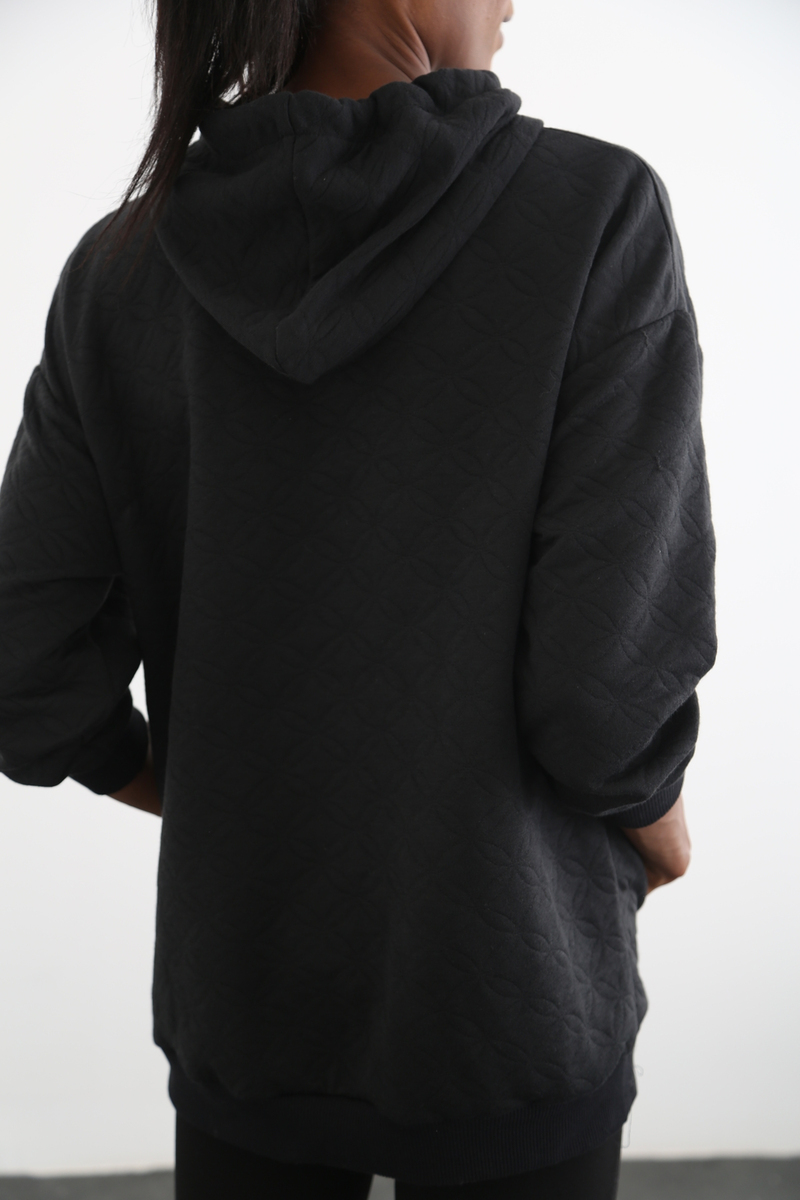 Siyah Kapitoneli Oversize Sweatshirt 18136