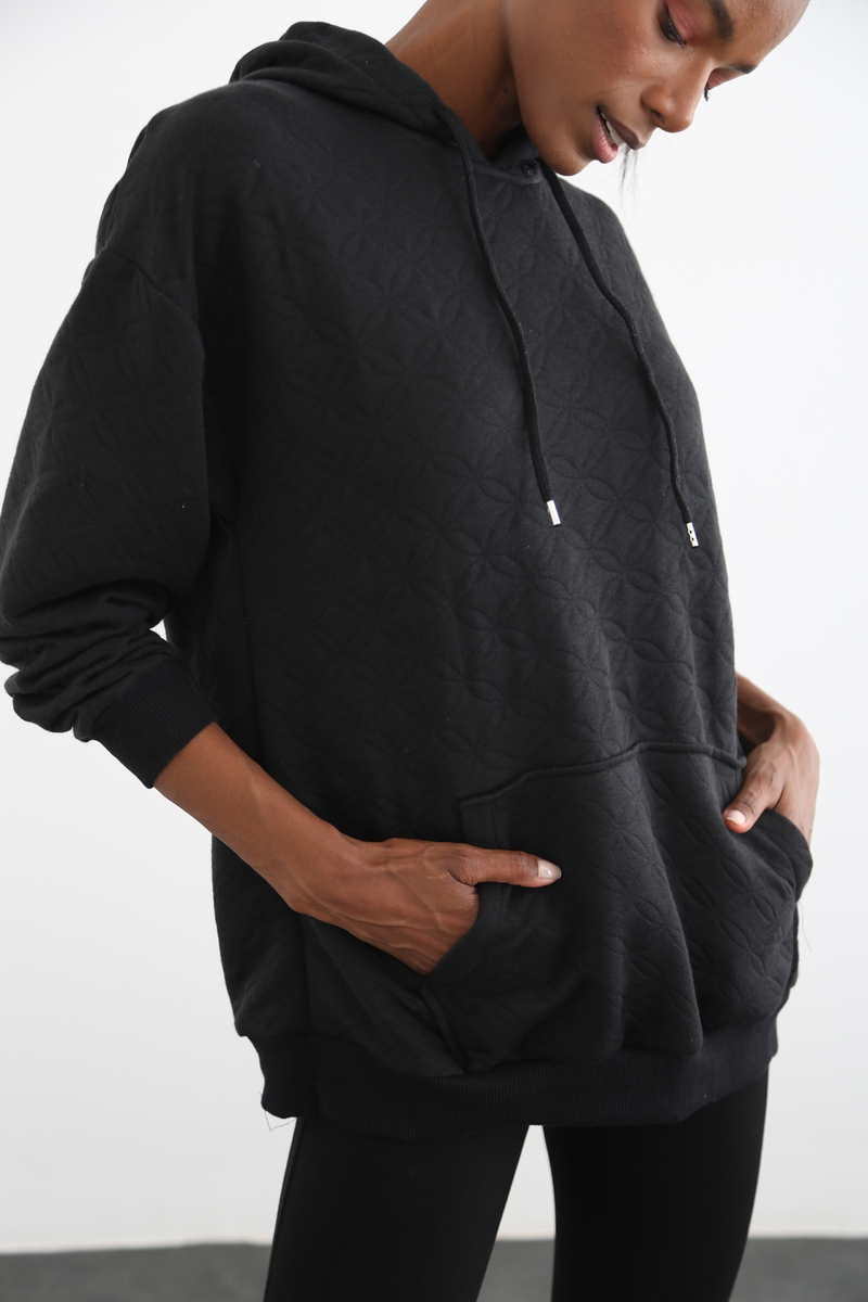 Siyah Kapitoneli Oversize Sweatshirt 18136