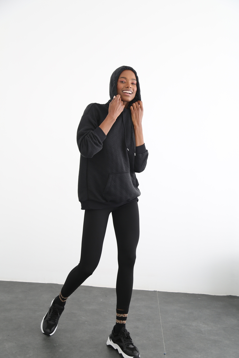 Siyah Kapitoneli Oversize Sweatshirt 18136