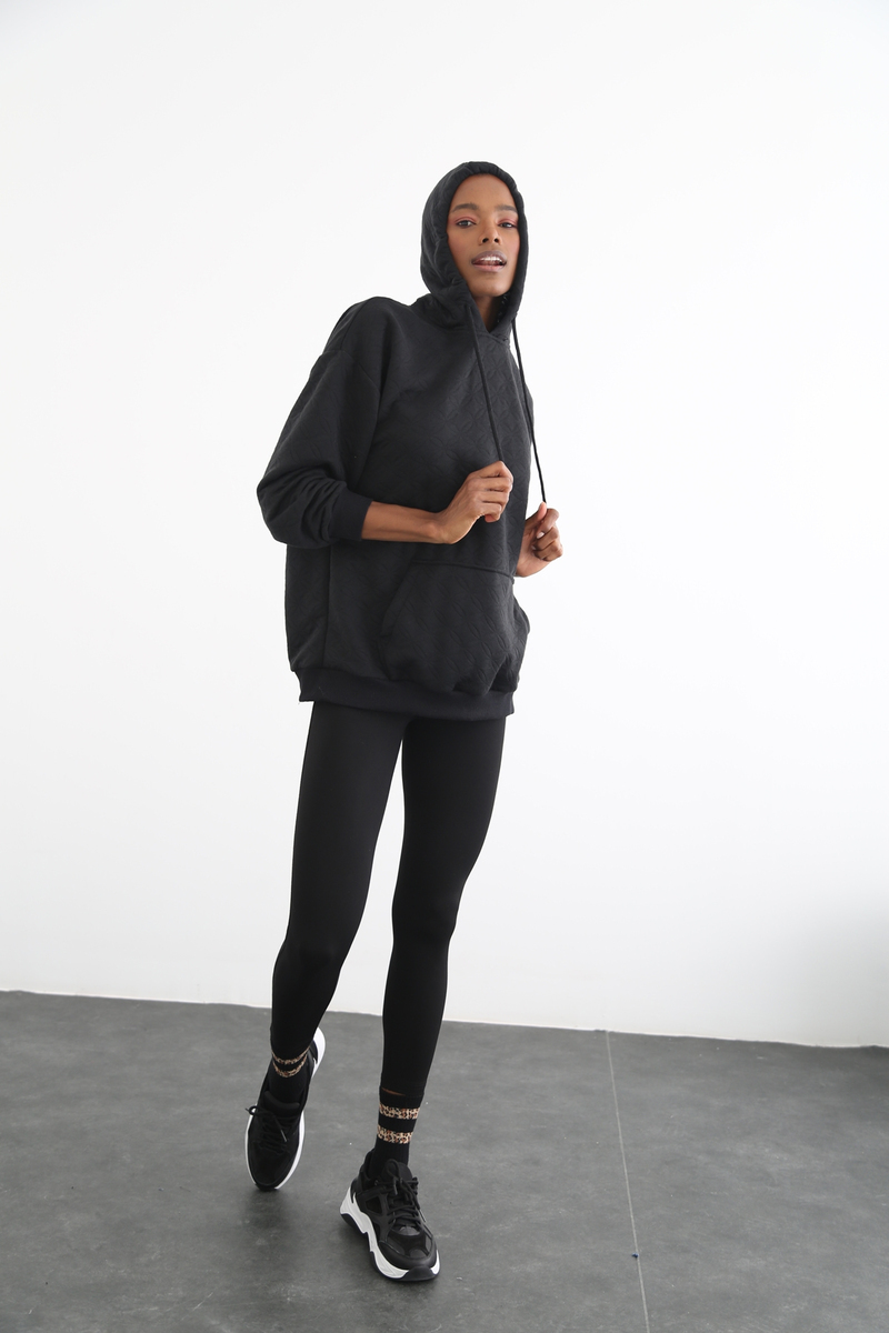 Siyah Kapitoneli Oversize Sweatshirt 18136