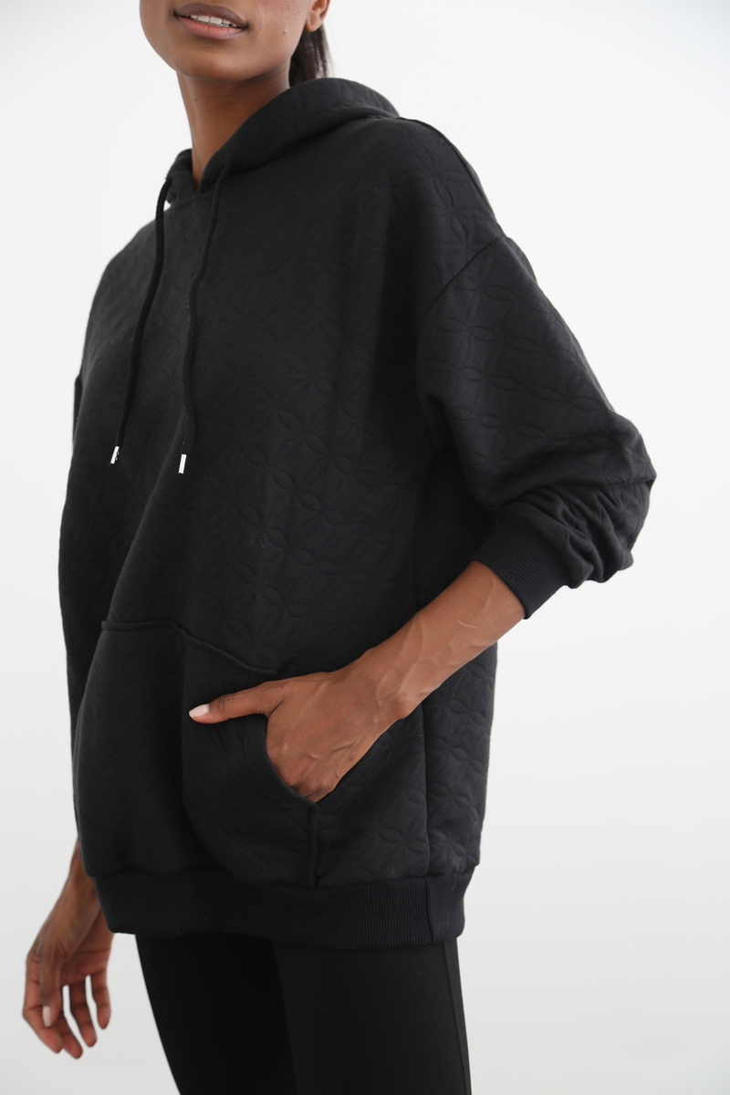 Siyah Kapitoneli Oversize Sweatshirt 18136