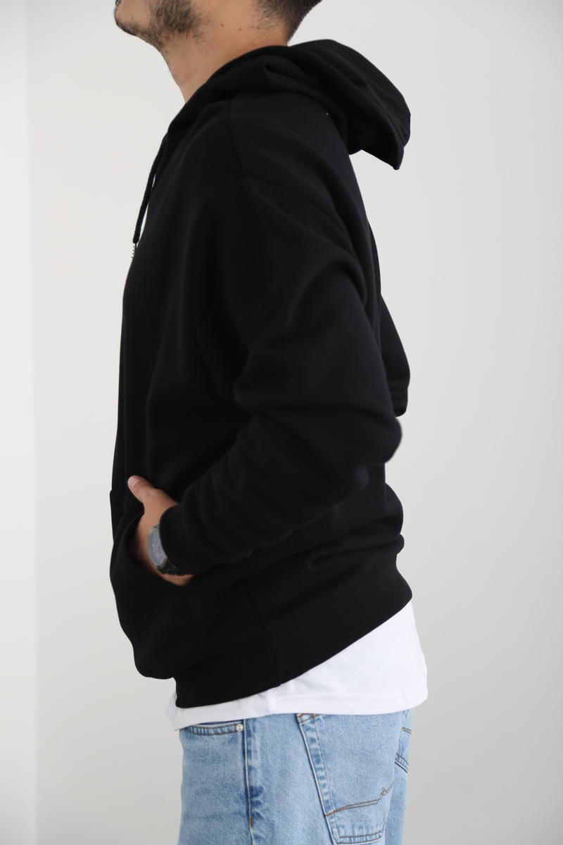 Siyah Kapşonlu Kanguru Erkek Sweatshirt 