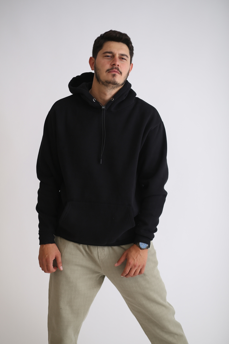 Siyah Kapşonlu Şardonlu Sweatshirt K-231