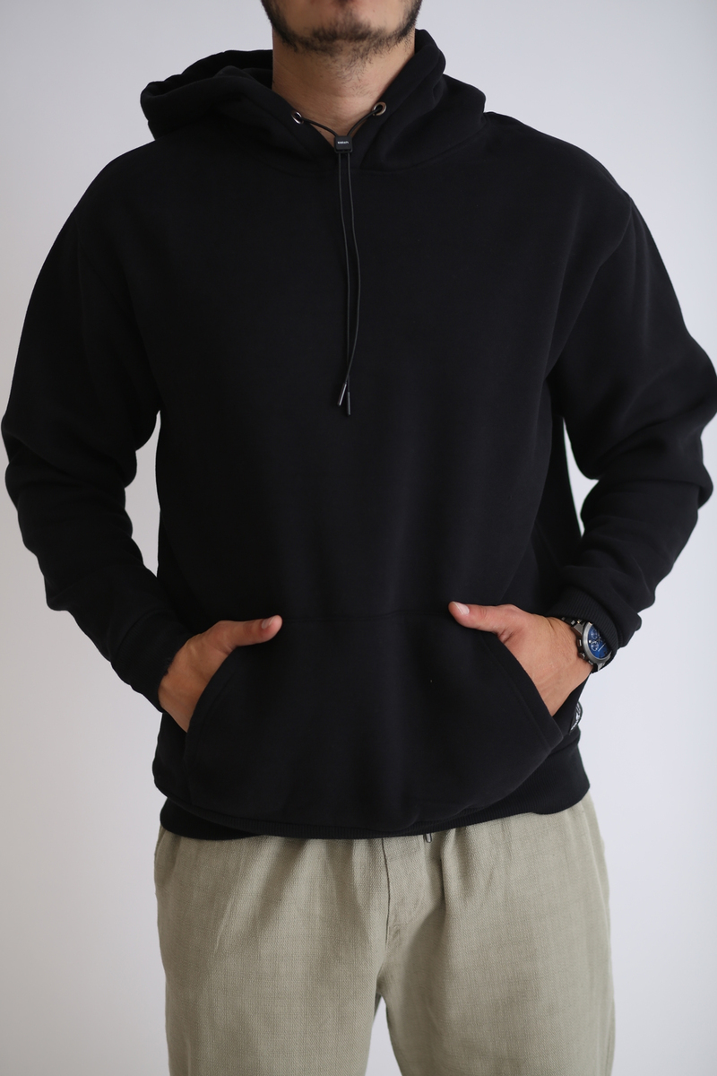 Siyah Kapşonlu Şardonlu Sweatshirt K-231