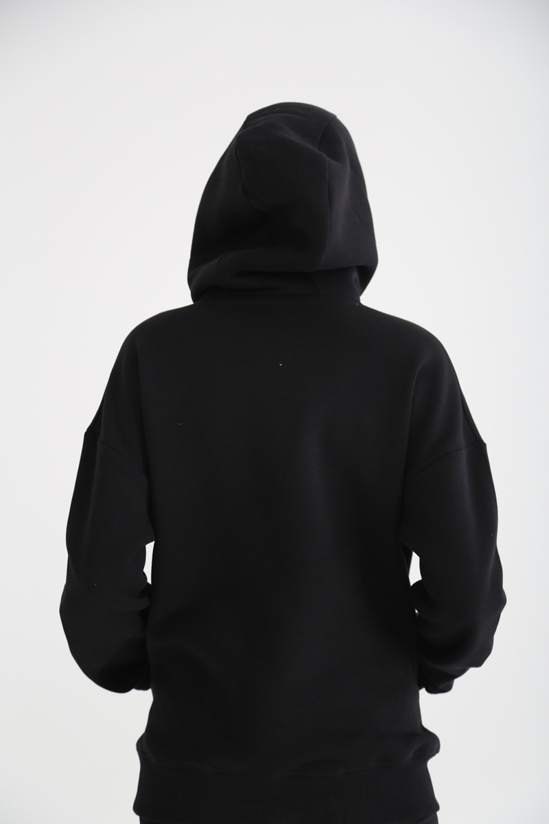 Siyah Kapşonlu Sweatshirt 