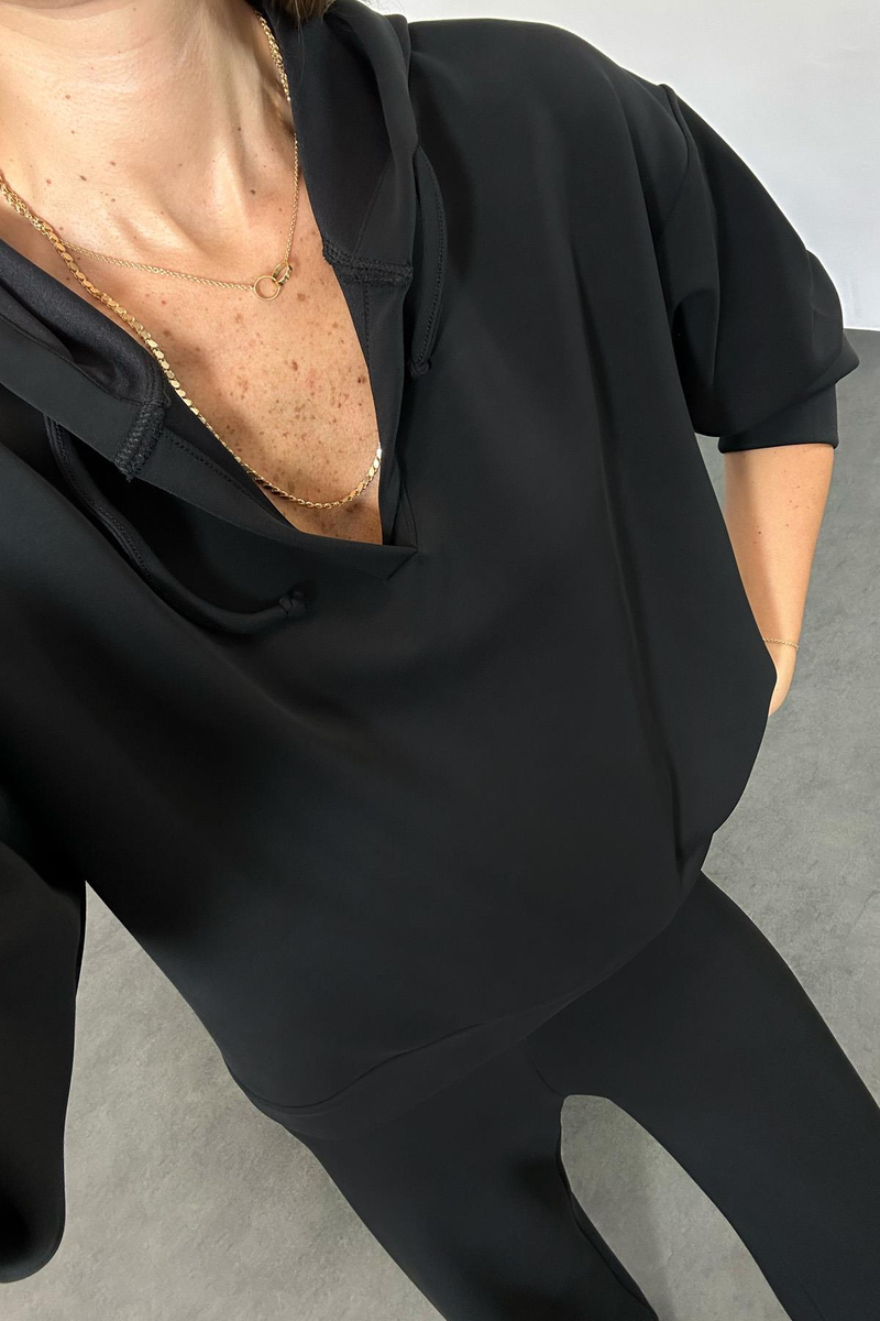 Siyah Kapüşonlu Modal Sweatshirt 4401
