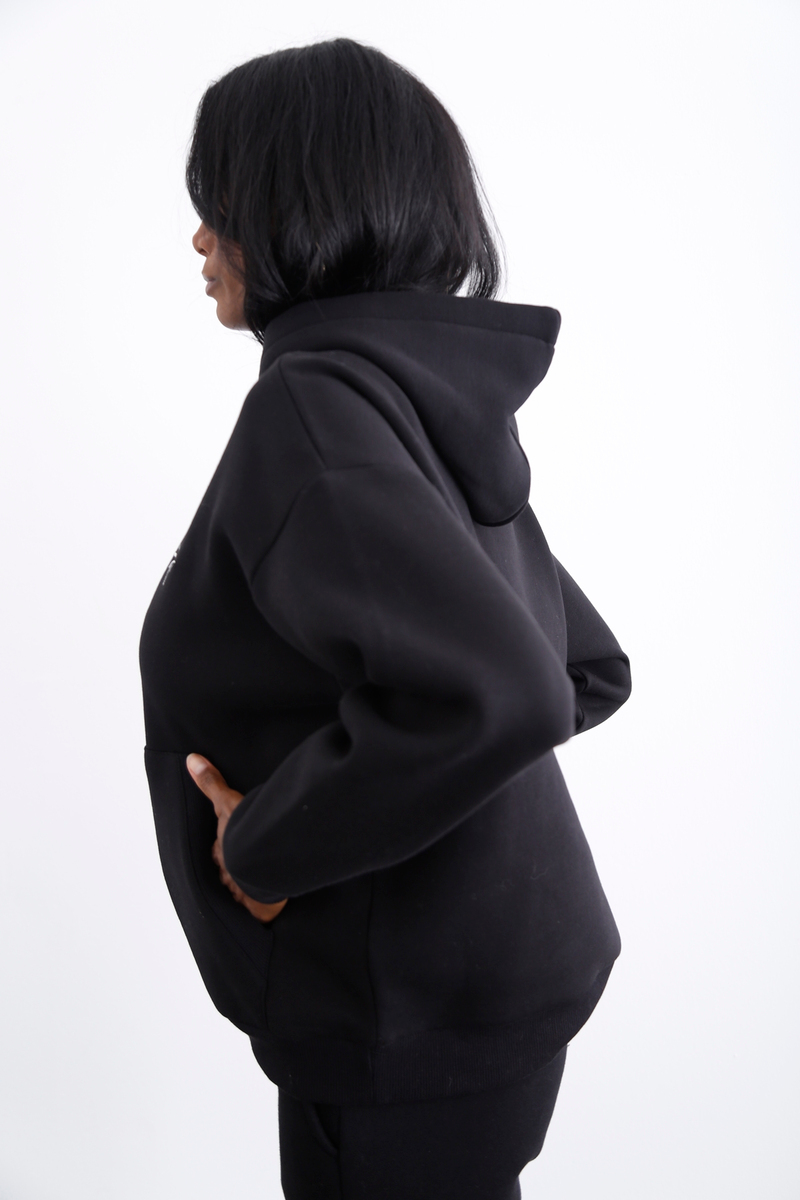 Siyah Kapüşonlu Şardonlu Sweatshirt 