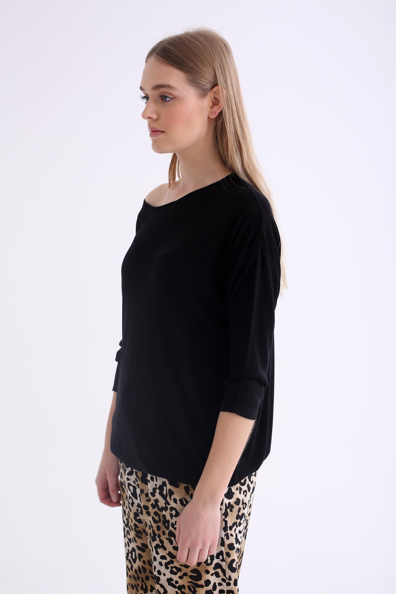 Siyah Kayık Yaka Basic Triko 928