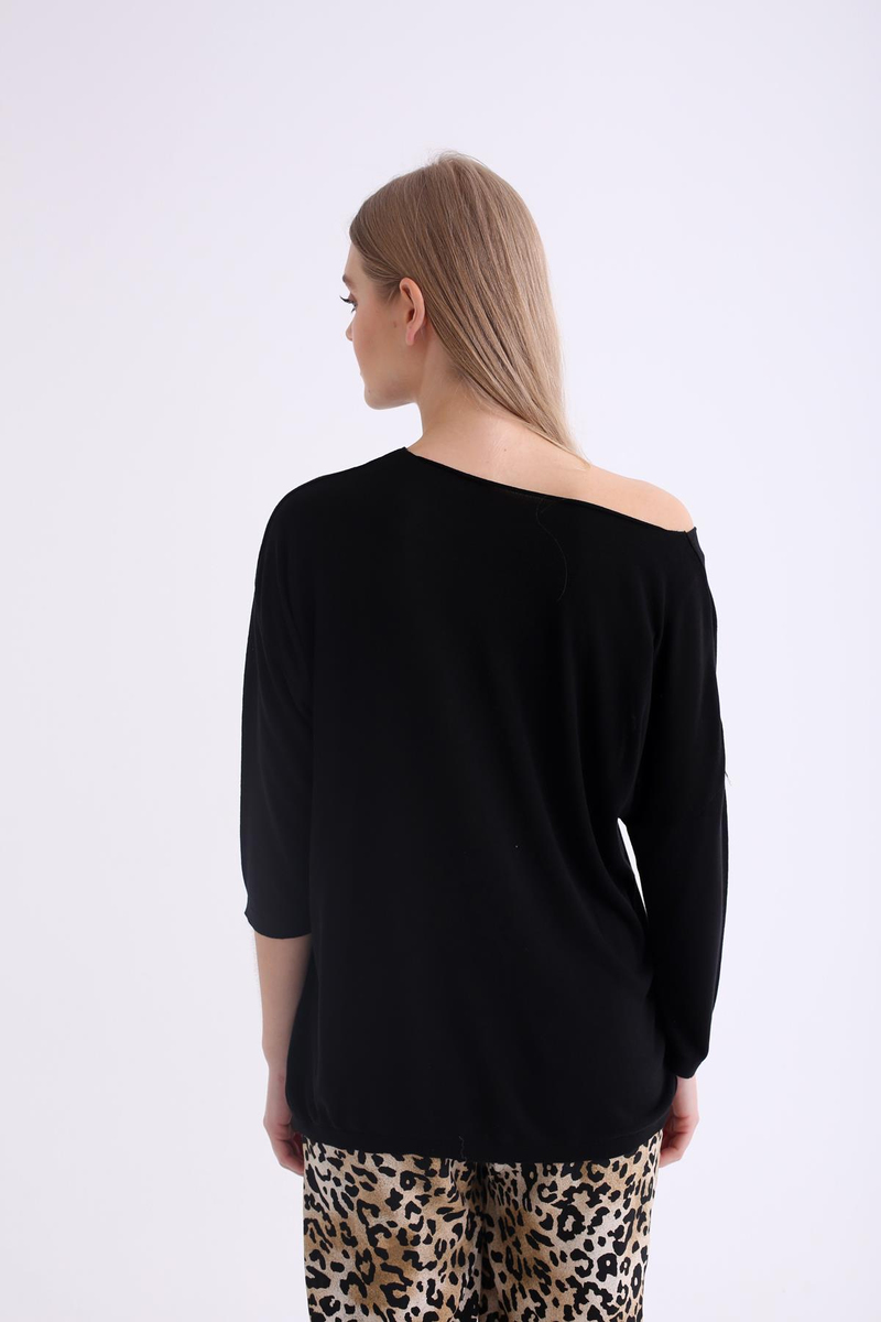 Siyah Kayık Yaka Basic Triko 928