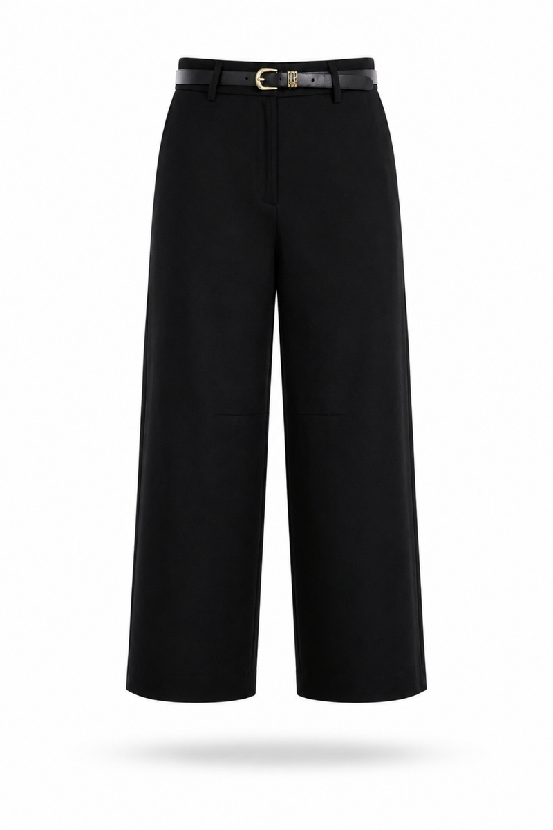 Siyah Kemerli Barrel Kesim Pantolon 444