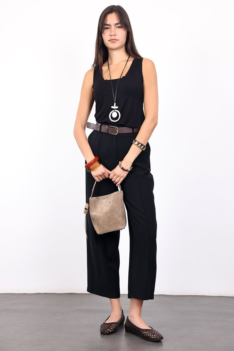 Siyah Kemerli Barrel Pantolon 580923