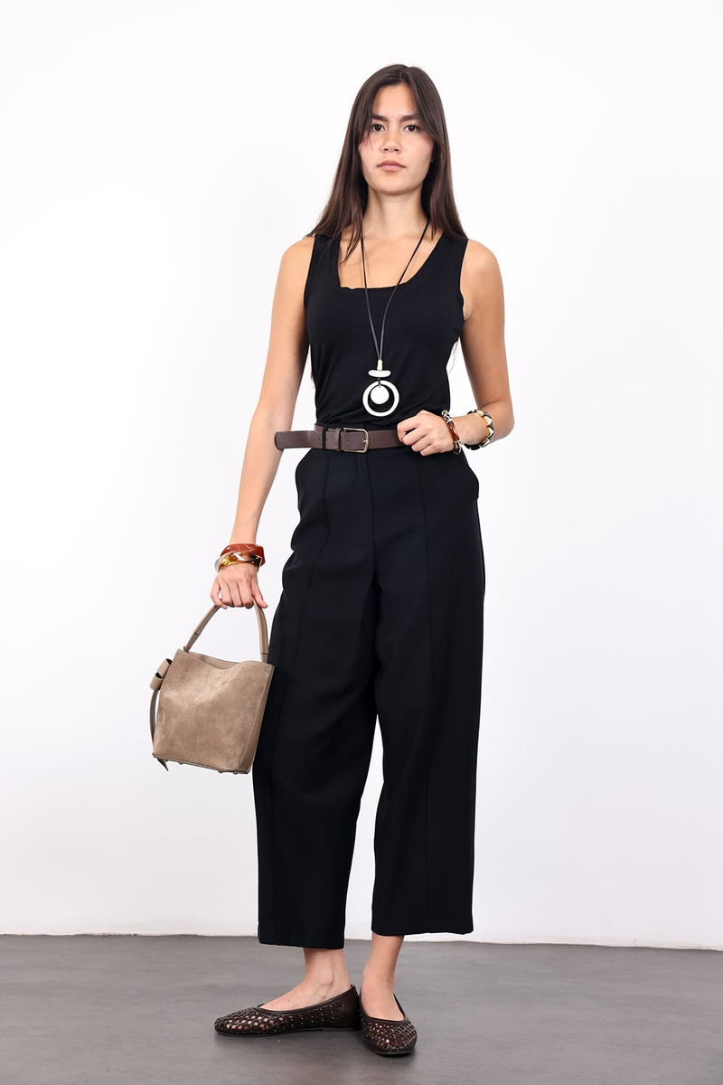 Siyah Kemerli Barrel Pantolon 580923