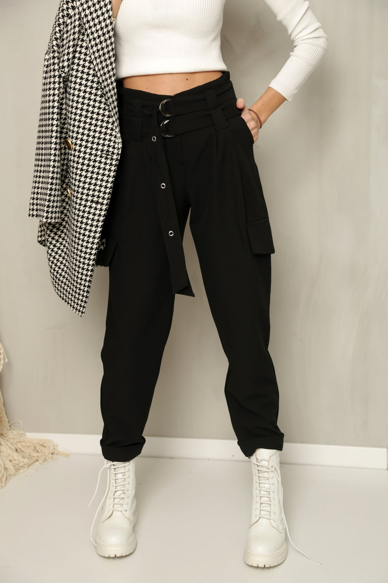 Siyah Kemerli Duble Paça Pantolon 70685