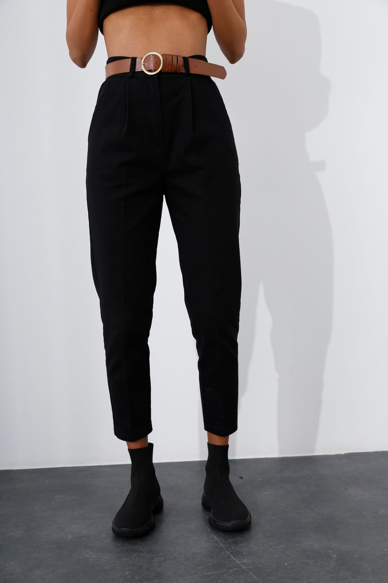 Siyah Kemerli Gabardin Pantolon 50205