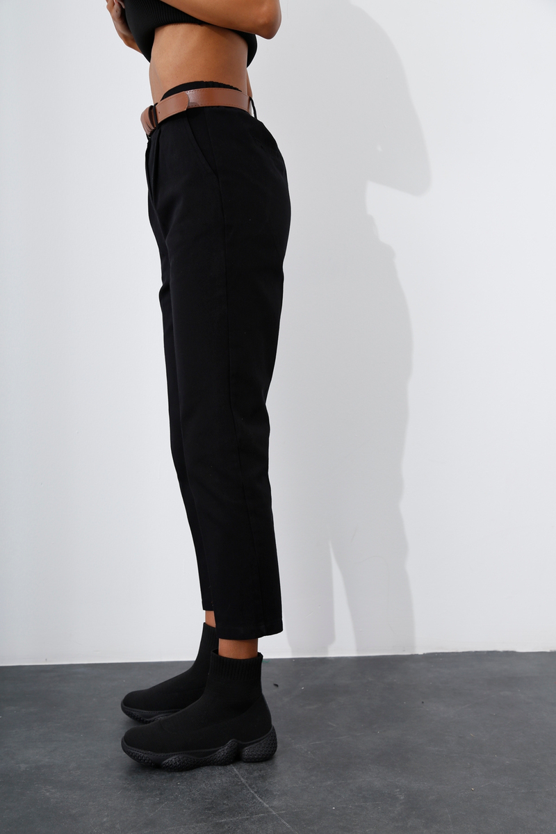 Siyah Kemerli Gabardin Pantolon 50205