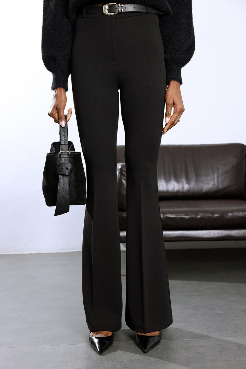 Siyah Kemerli Likralı İspanyol Kumaş Pantolon 2076