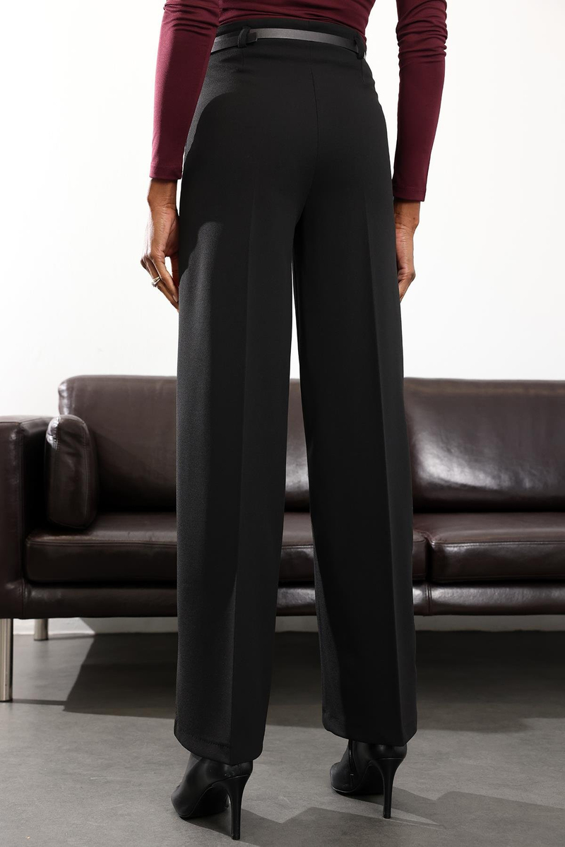 Siyah Kemerli Likralı Palazzo Pantolon 9150