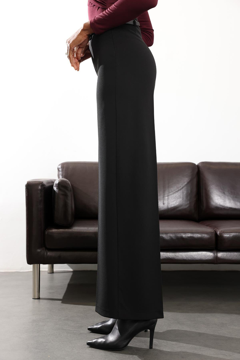 Siyah Kemerli Likralı Palazzo Pantolon 9150