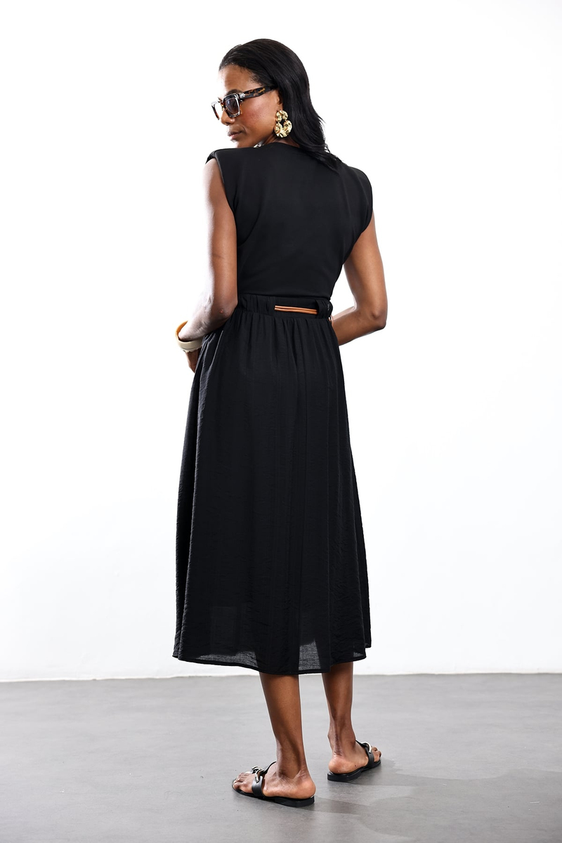 Siyah Kemerli Maxi Elbise 37553
