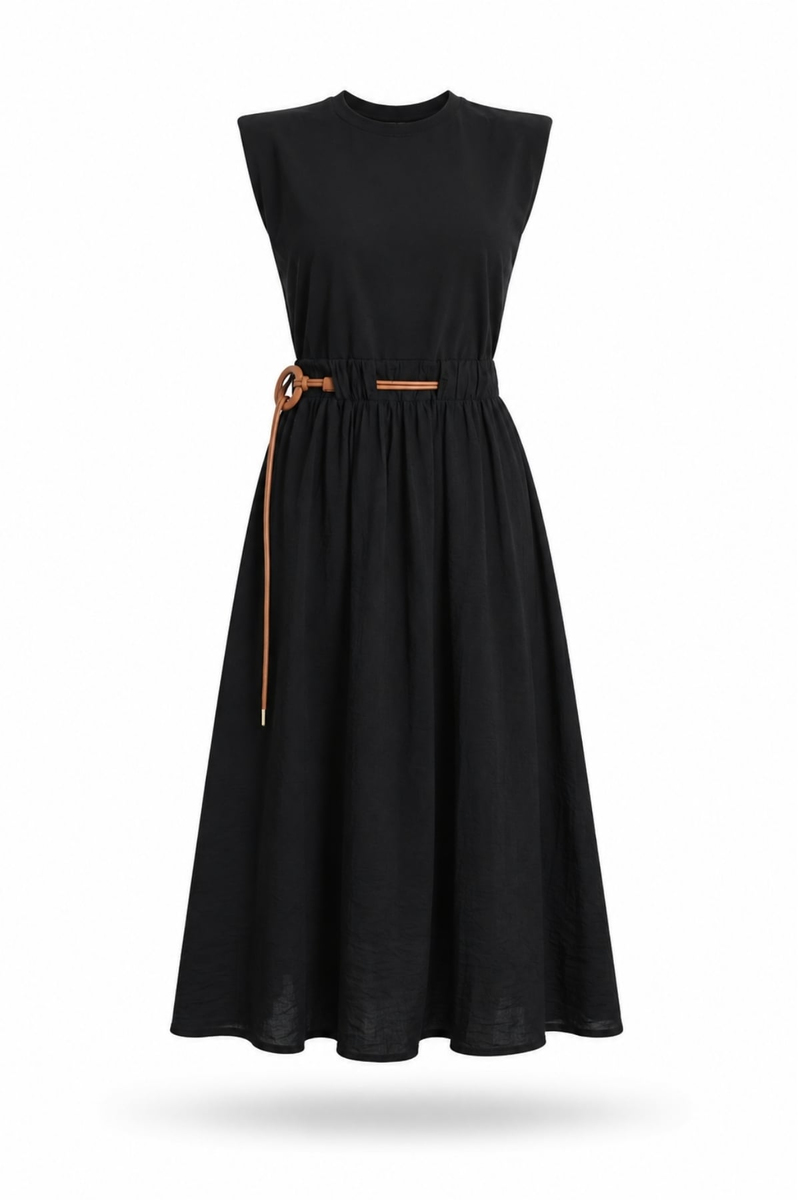 Siyah Kemerli Maxi Elbise 37553