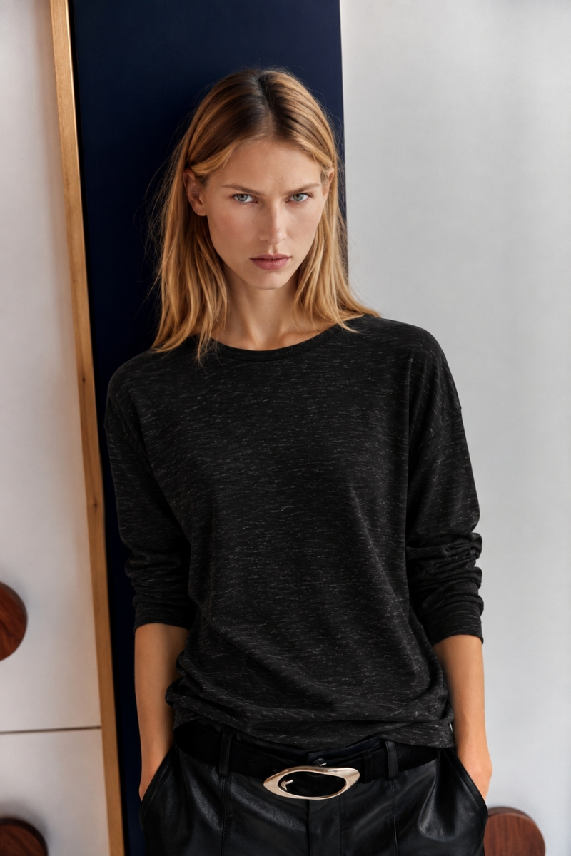 Siyah Kendinden Dokulu Oversize Bluz 27377