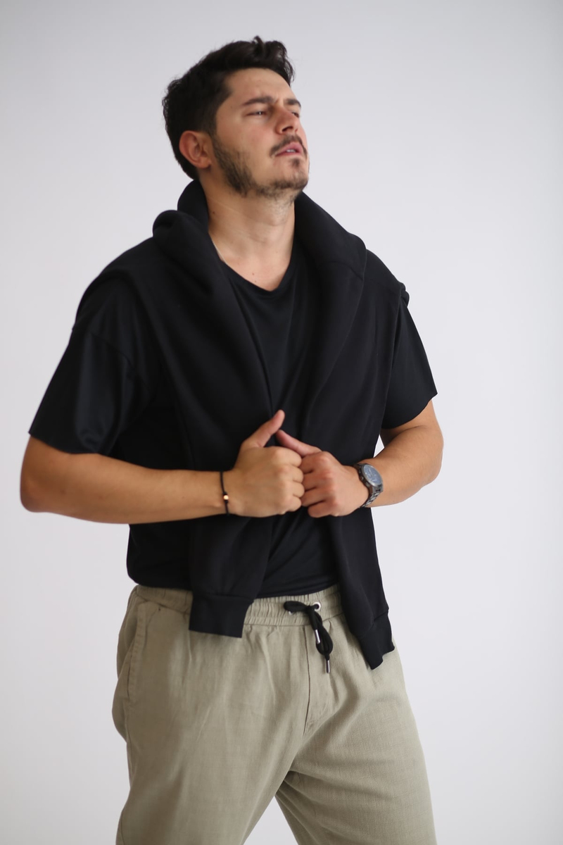 Siyah Kesik Kol Tshirt 