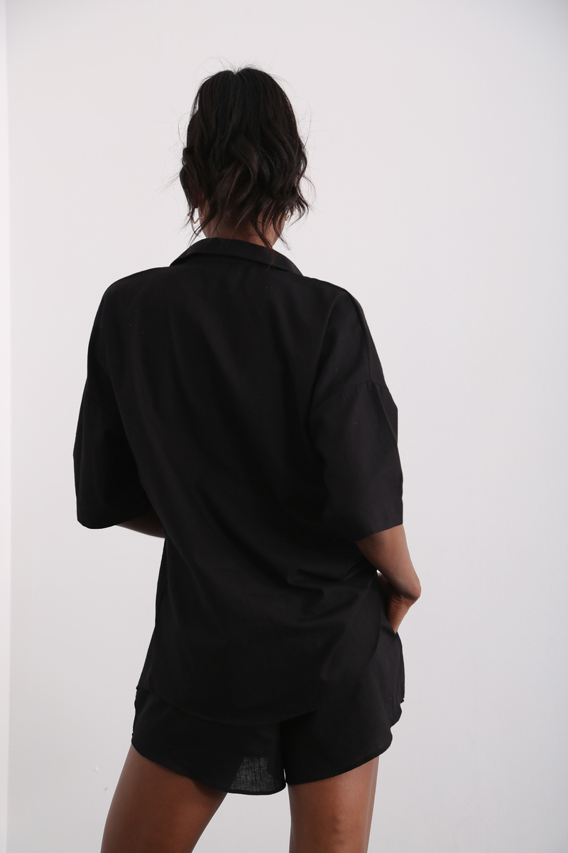 Siyah Keten Pijama Takım 0011