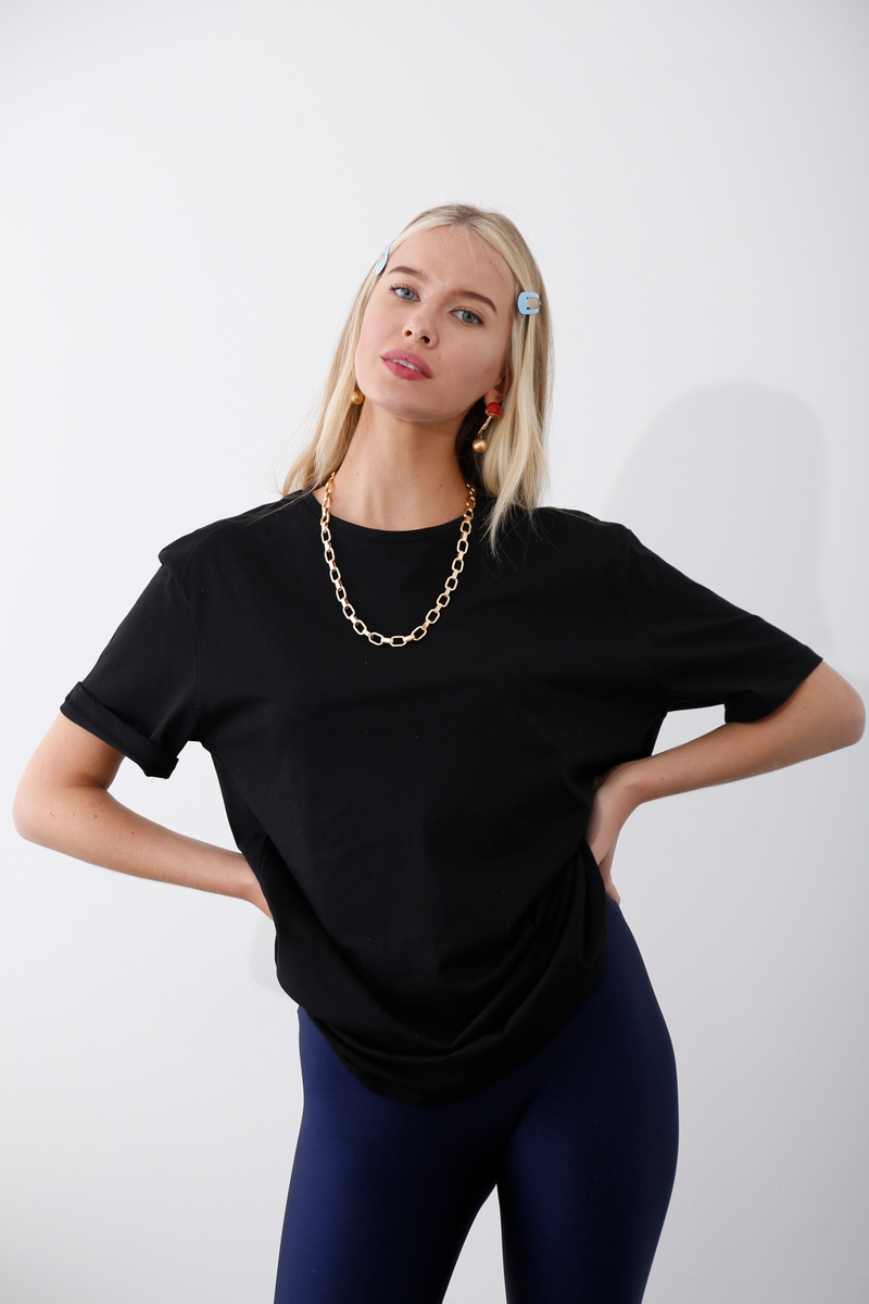 Siyah Kısa Kol Basic Tshirt 4183