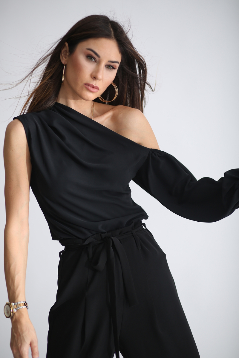 Siyah Kol Detaylı Bluz 6540