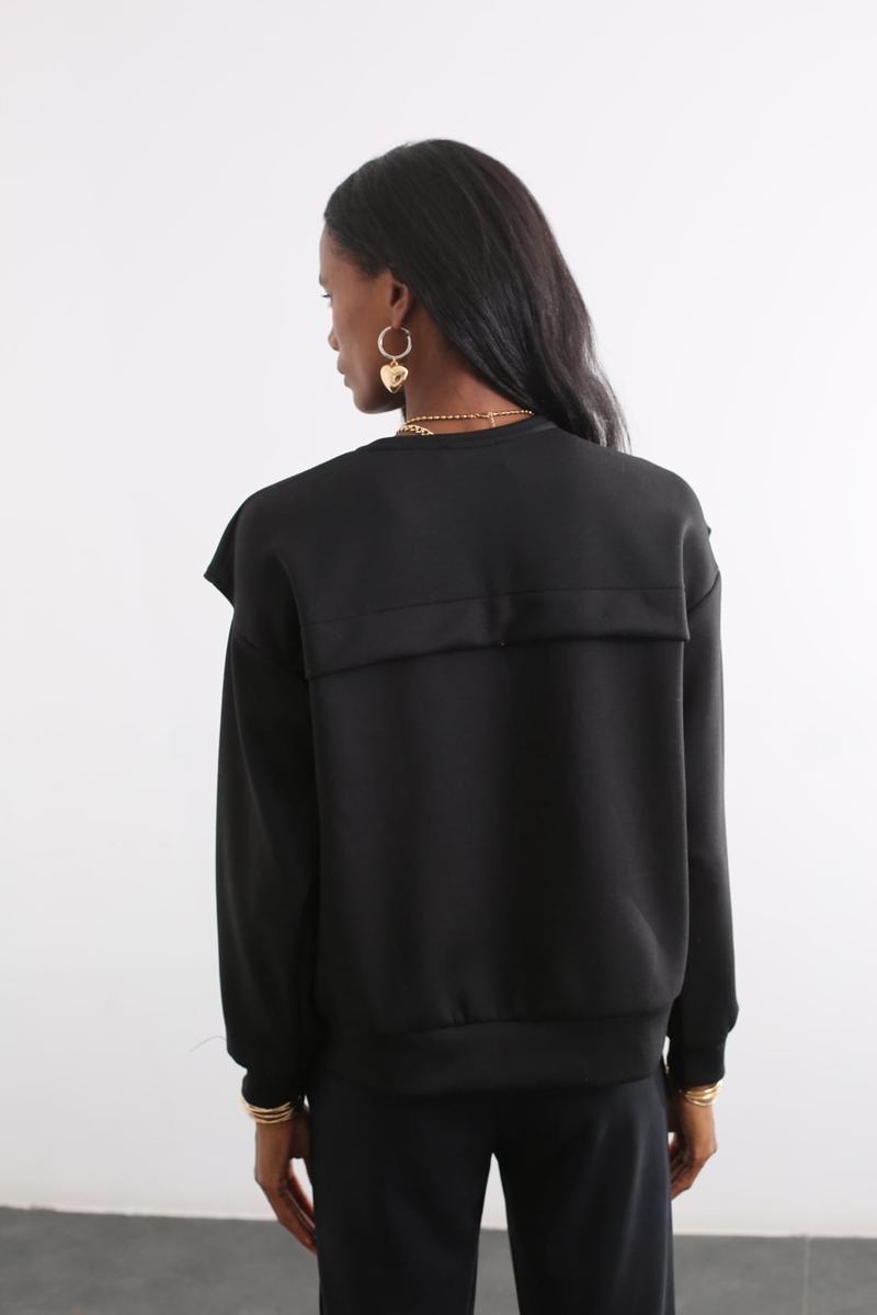 Siyah Kol Detaylı Sweatshirt 0109