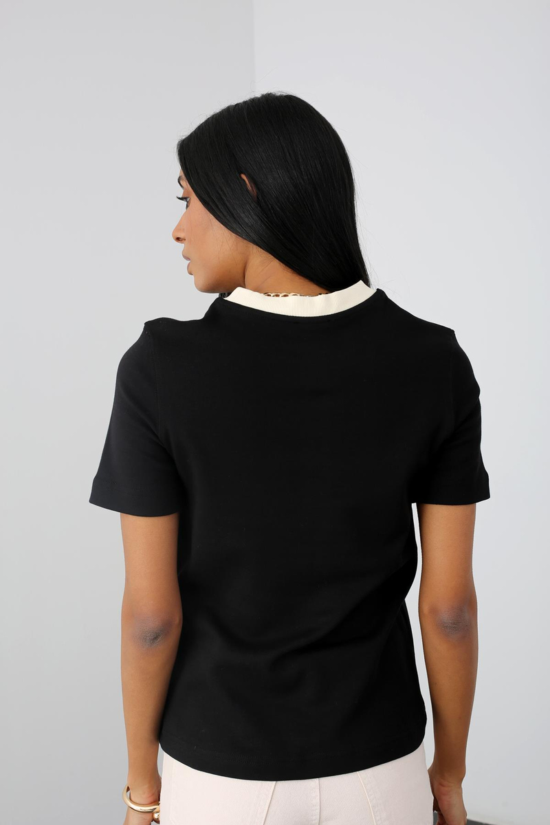 Siyah Kontrast Basic Tshirt 