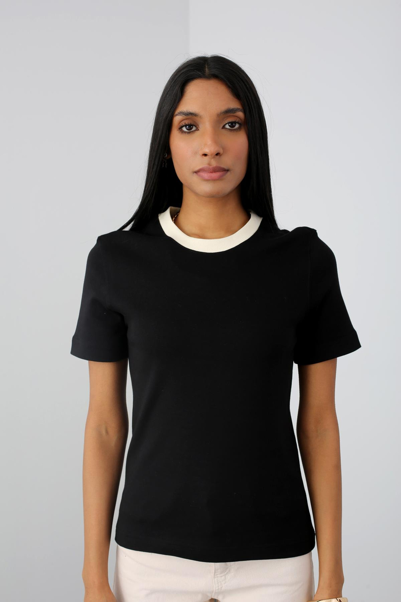 Siyah Kontrast Basic Tshirt 