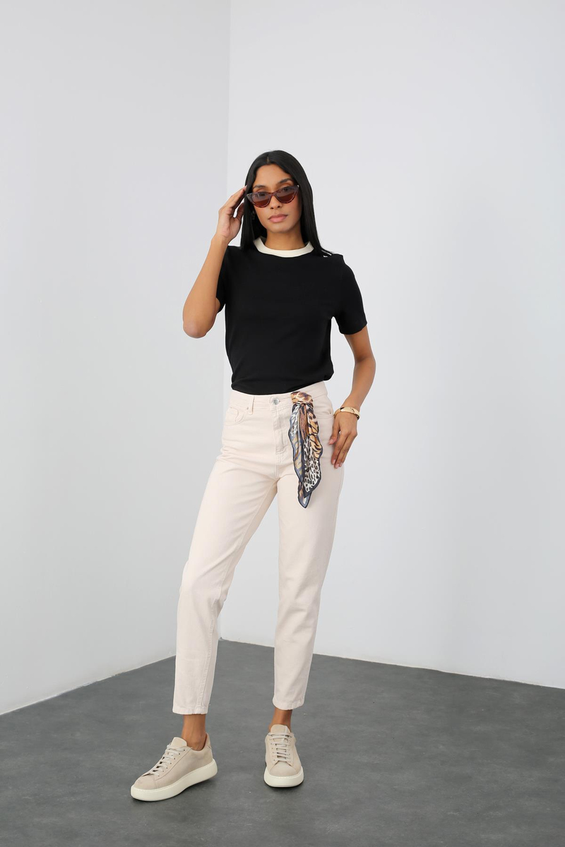 Siyah Kontrast Basic Tshirt 