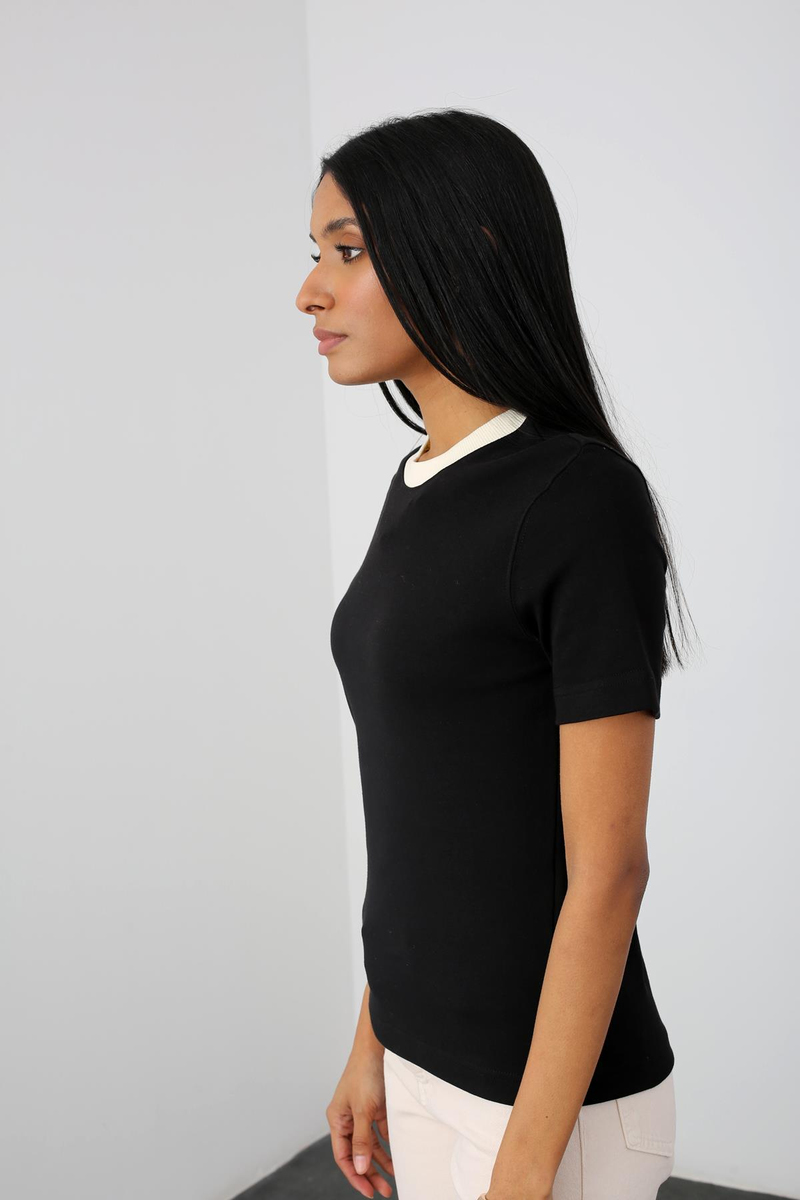 Siyah Kontrast Basic Tshirt 