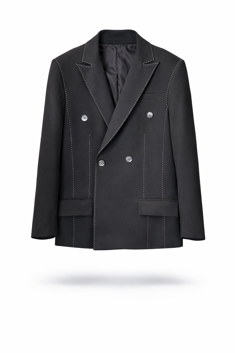 Siyah Kontrast Dikişli Oversize Ceket 9713