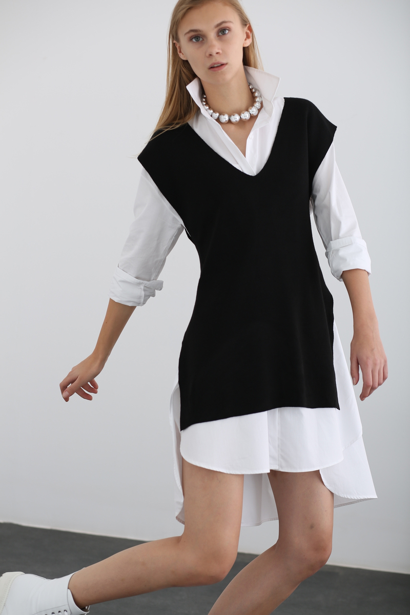 Siyah Kuşak Detaylı Süveter 5601