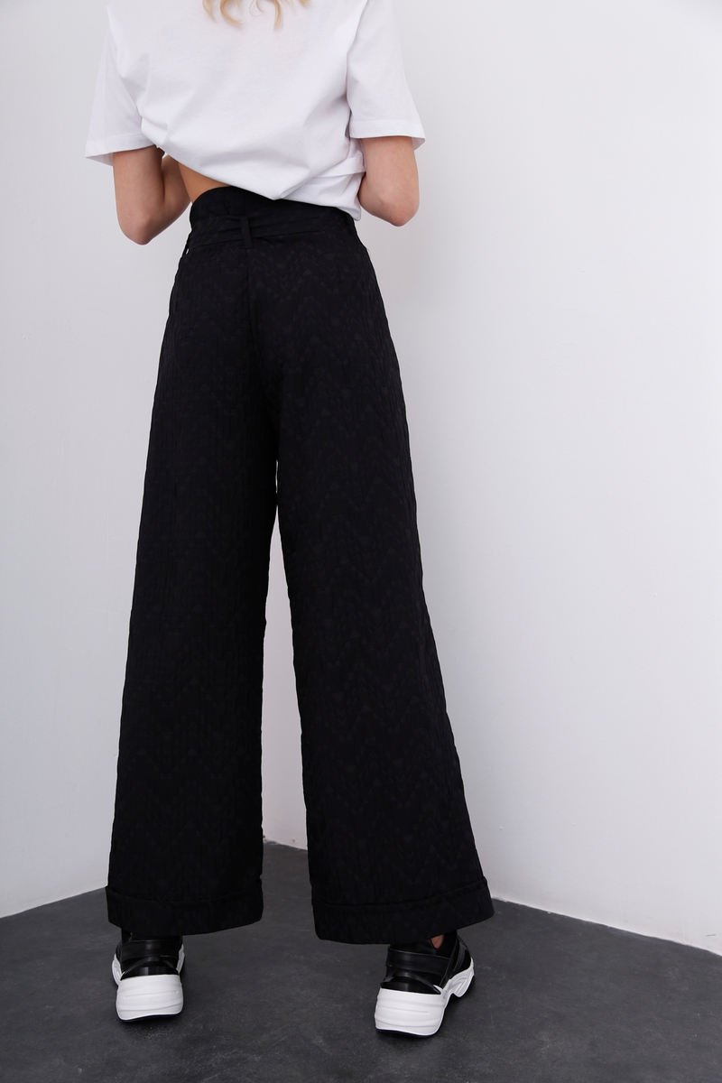 Siyah Kuşaklı Geniş Paça Pantolon 70961