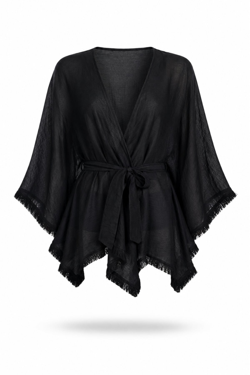 Siyah Kuşaklı Püsküllü Kimono 5101