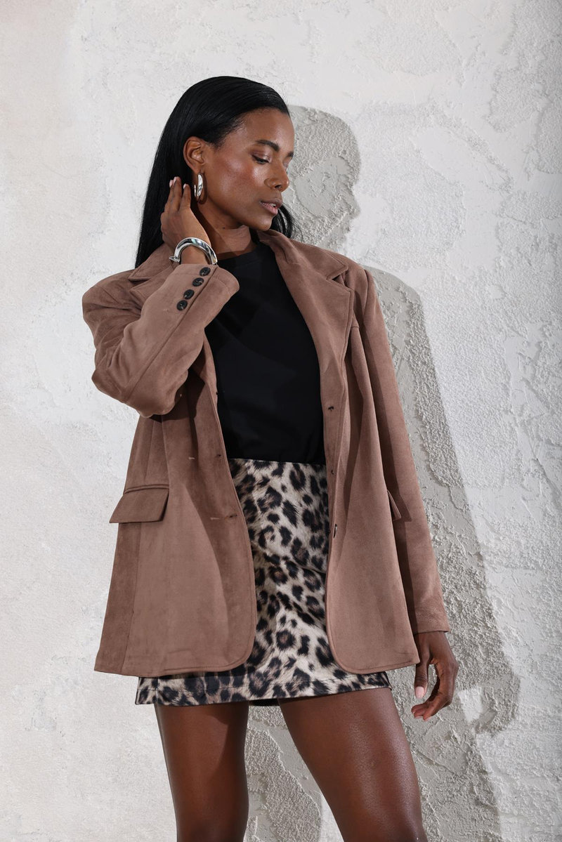 Siyah Leopar Desen Süet Etek 241048
