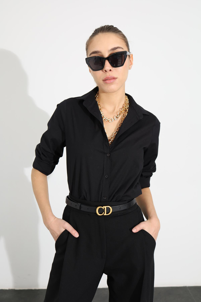 Siyah Likralı Basic Gömlek 2883