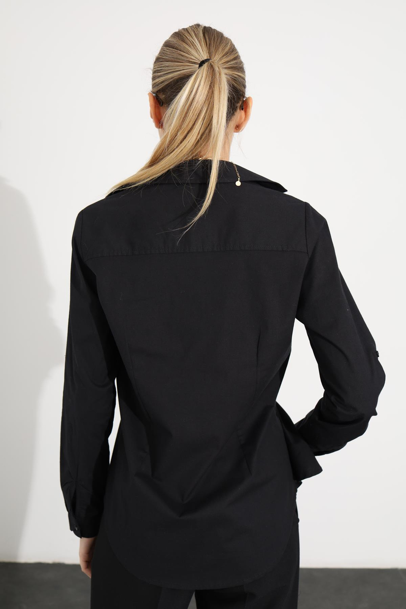 Siyah Likralı Basic Gömlek 2883