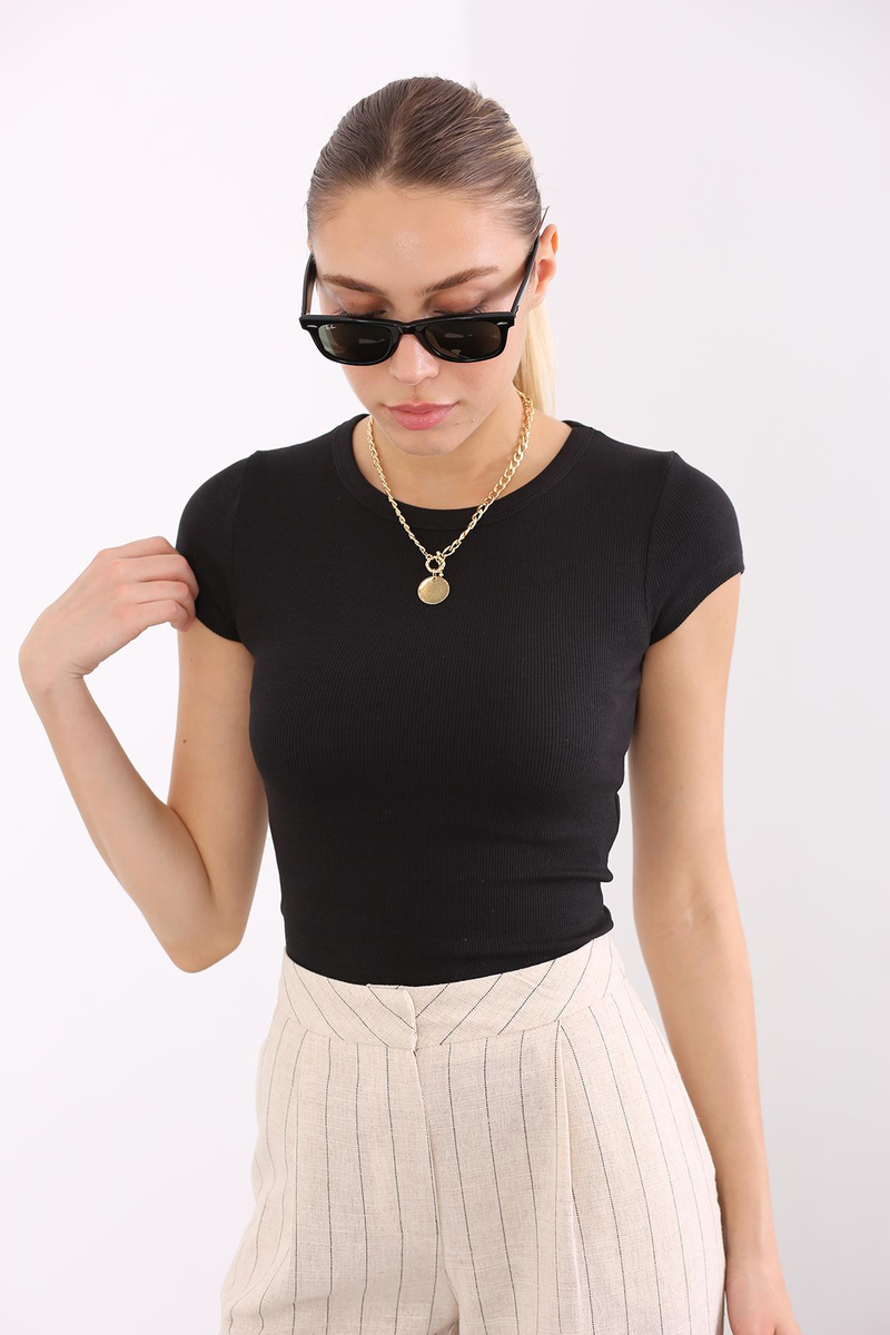 Siyah Likralı Fitilli Tshirt 4770