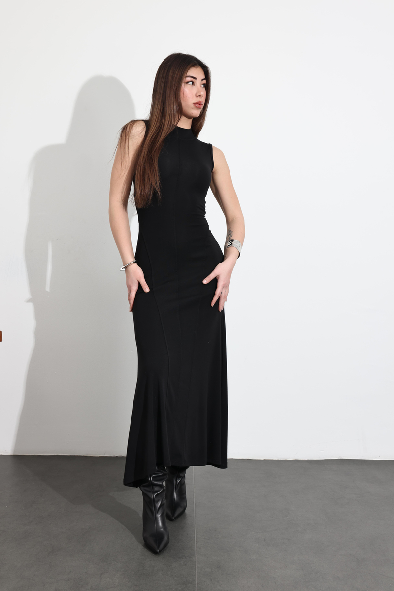 Siyah Maxi Boy Sıfır Kol Elbise 4786