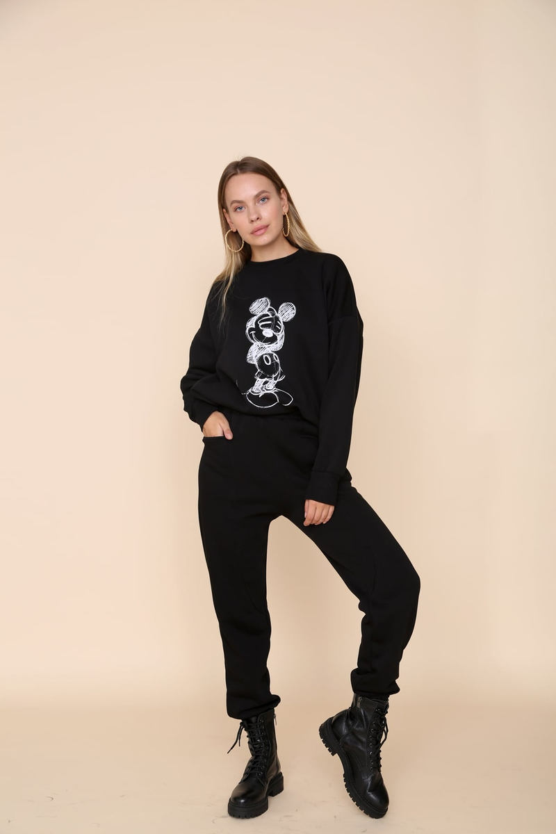 Siyah Mickey Baskılı Şardonlu Sweatshirt 3197