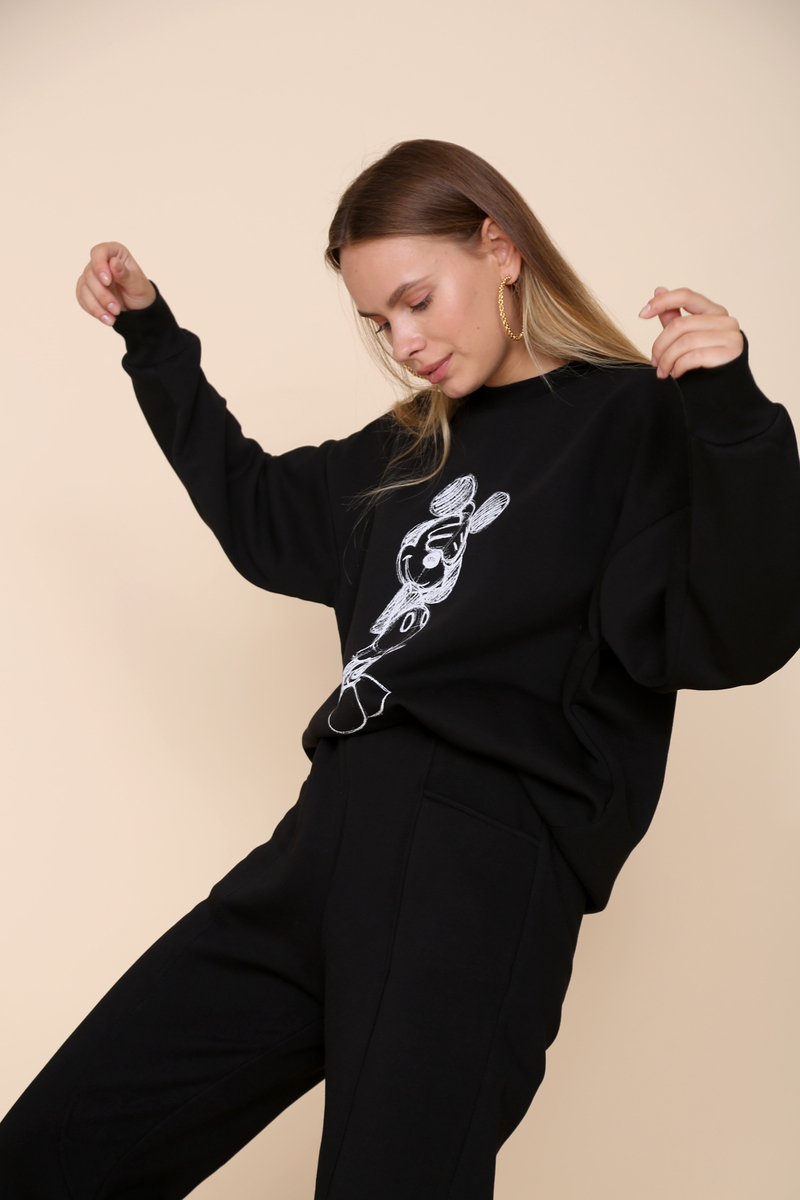 Siyah Mickey Baskılı Şardonlu Sweatshirt 3197